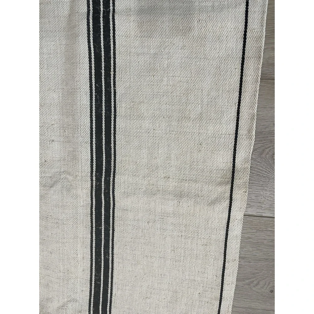 Rustic Vintage  Grain Feed Sack Hemp/Cotton Heavy Nubby Black Stripe‎